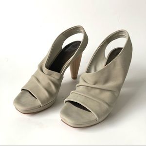 Coclico Larkspur Ruched Leather Open Toe Slingback Strap Sandals in Castoro